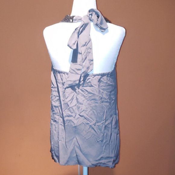 Patrizia Pepe glass beaded embellished silk gray halter top NWT Size M - Picture 4 of 7